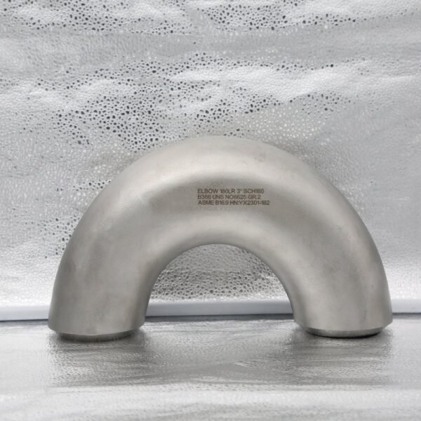 180 degree long radius return elbow with visible NPS 3 SCH160 and B366 UNS N06625 markings