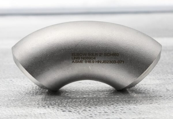 904L (UNS N08904) 90 degree long radius butt weld elbow, NPS 2 Sch 160, ASME B16.9, with permanent laser marking