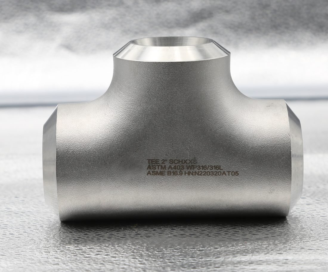 NPS 2 XXS stainless steel equal butt-weld tee marked ASTM A403 WP316/316L